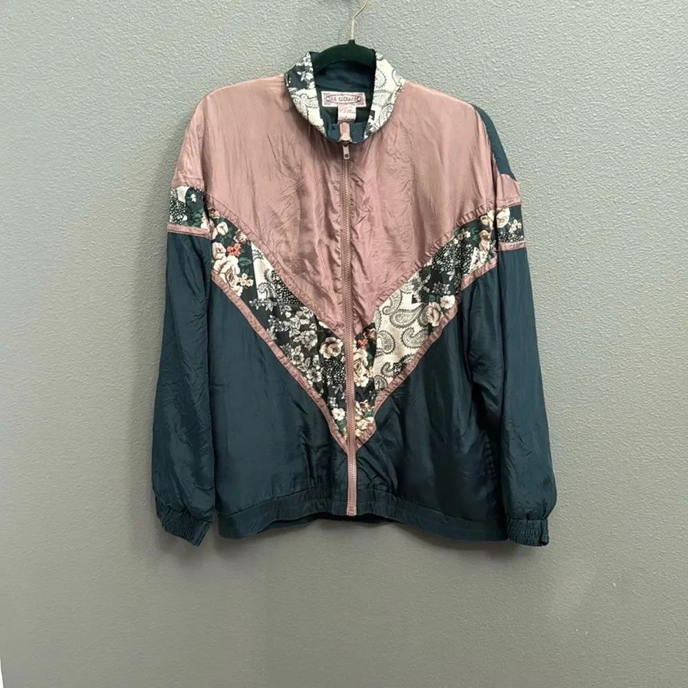 Vintage Silk Exchange Floral Paisley Colorblock Zip Up 100% Silk Jacket - Medium
